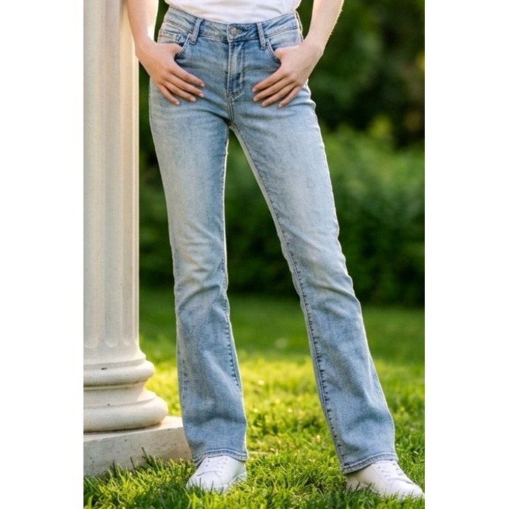 Driftwood Kelly Jeans Womens 29 Light Wash Mid Rise Boot Cut Stretch Blue Denim